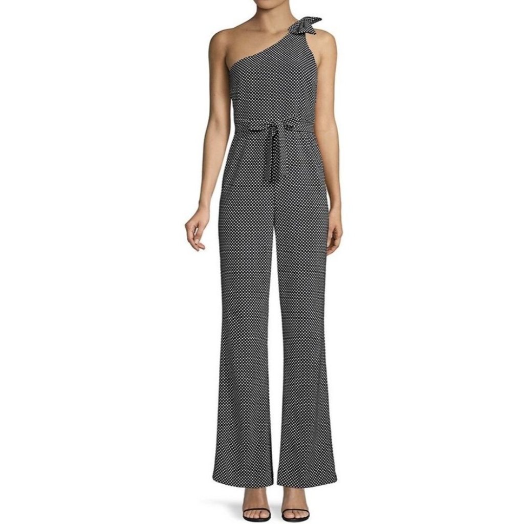 New Likely Womens 2 Black White Polka Dot One Shoulder Alexia Jumpsuit